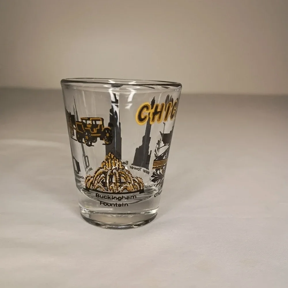 Chicago Illinois Shot Glass USA Souvenir Airport Sears Tower John Hancock Center